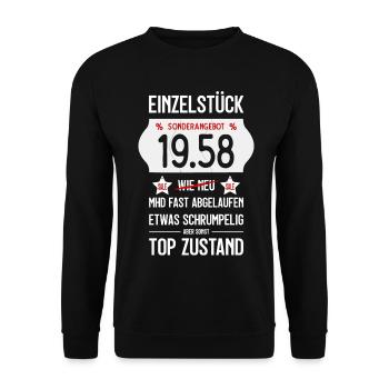 68. GEBURTSTAG 1958 EINZELSTÜCK PREISSCHILD - Unisex Pullover - Schwarz - Vorne - Alina (178cm) & Michal (187cm)