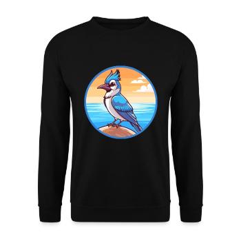 Blauer Eichelhäher Aquarell Cartoon Kawaii Clipart Tier - Unisex Pullover - Schwarz - Vorne - Alina (178cm) & Michal (187cm)