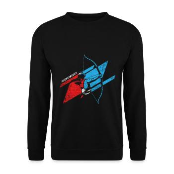 Treffsicherer Bogenschütze Turnier - Unisex Pullover - Schwarz - Vorne - Alina (178cm) & Michal (187cm)