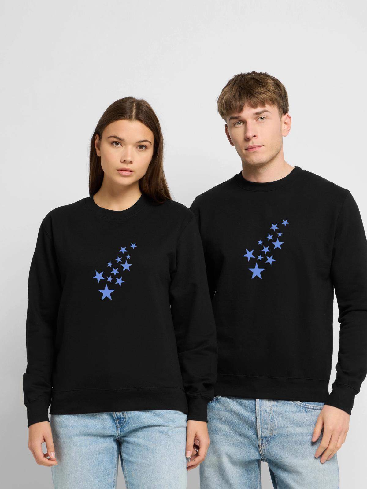 Stern Sternchen Muster Blau - Unisex Pullover - Schwarz - Vorne - Alina (178cm) & Michal (187cm)