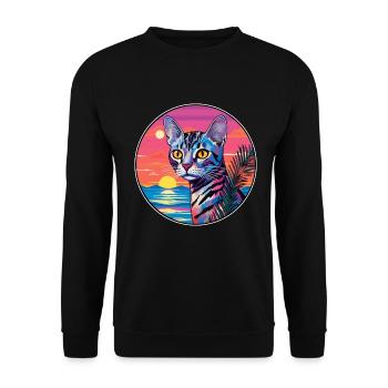 Ägyptische Mau Katze Rasse Aquarell Karikatur Kawaii - Unisex Pullover - Schwarz - Vorne - Alina (178cm) & Michal (187cm)
