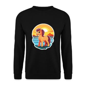 ponny lustige karikatur kawaii strand illustration - Unisex Pullover - Schwarz - Vorne - Alina (178cm) & Michal (187cm)