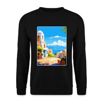Kos Griechenland Vintage Reise Poster Souvenir Souvenir - Unisex Pullover - Schwarz - Vorne - Alina (178cm) & Michal (187cm)