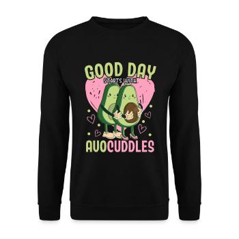 Ein guter Tag beginnt mit Avocuddles Avocado Guac - Unisex Pullover - Schwarz - Vorne - Alina (178cm) & Michal (187cm)