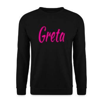 Greta Script Pink - Unisex Pullover - Schwarz - Vorne - Alina (178cm) & Michal (187cm)