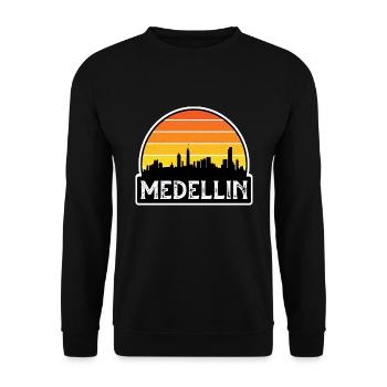 Medellin Kolumbien Flagge Skyline Reisesouvenir - Unisex Pullover - Schwarz - Vorne - Alina (178cm) & Michal (187cm)