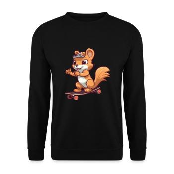 Lustiges Eichhörnchen Kawaii Cartoon spielt Skateboard - Unisex Pullover - Schwarz - Vorne - Alina (178cm) & Michal (187cm)