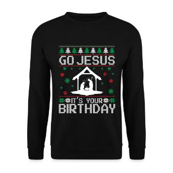 Go Jesus Birthday Team Jesus Weihnachten Lustig - Unisex Pullover - Schwarz - Vorne - Alina (178cm) & Michal (187cm)
