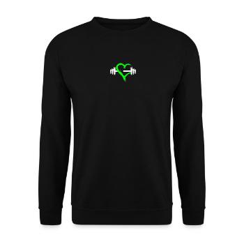 Herz mit Hantel Grün Weiß Design Neu Fitness - Unisex Pullover - Schwarz - Vorne - Alina (178cm) & Michal (187cm)