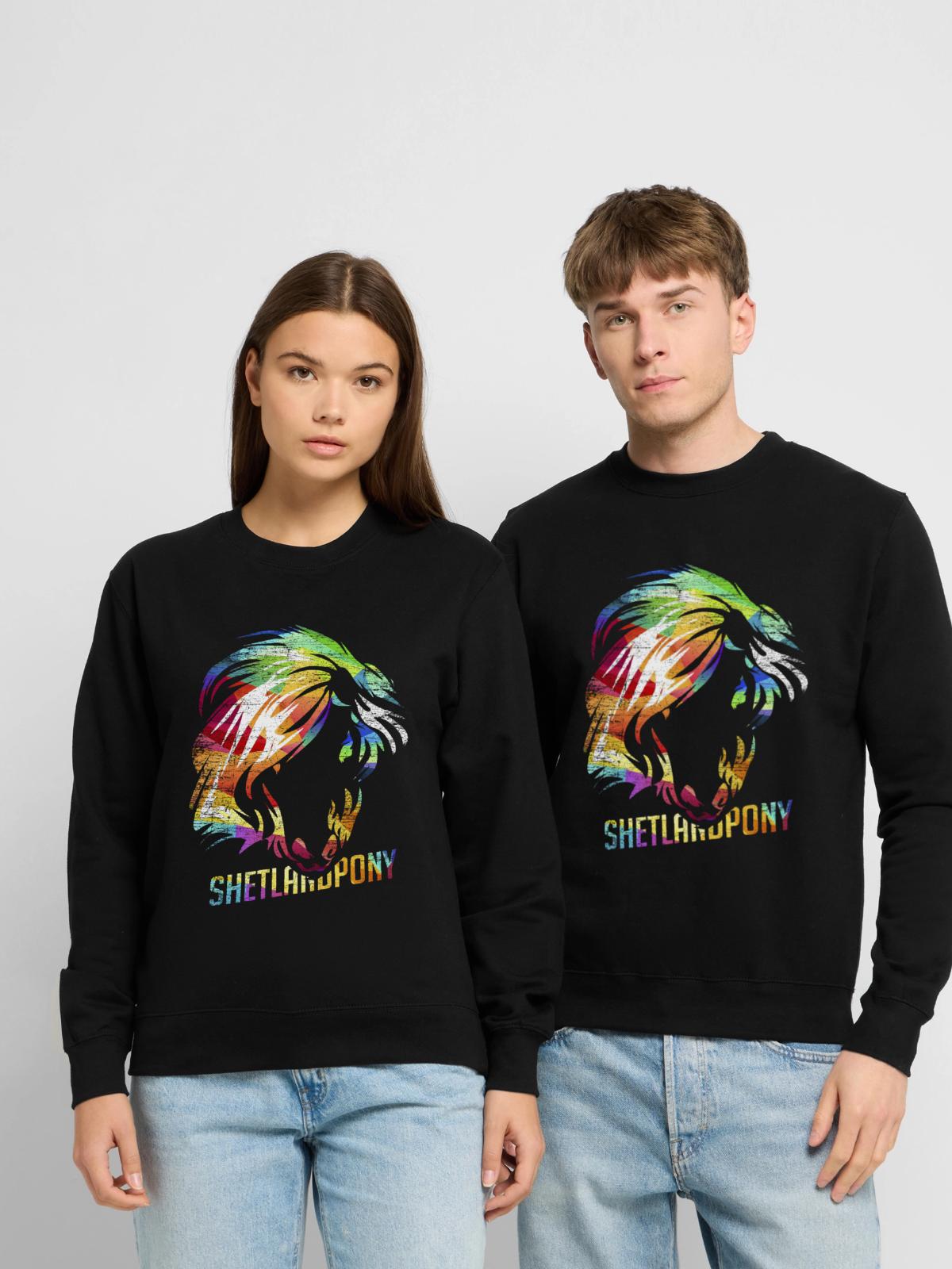 Freches Shetlandpony Reitferien - Unisex Pullover - Schwarz - Vorne - Alina (178cm) & Michal (187cm)