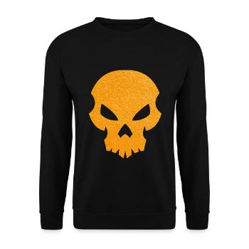 Oranger Totenkopf Silhouette mit Textur - Unisex Pullover - Schwarz - Vorne - Alina (178cm) & Michal (187cm)