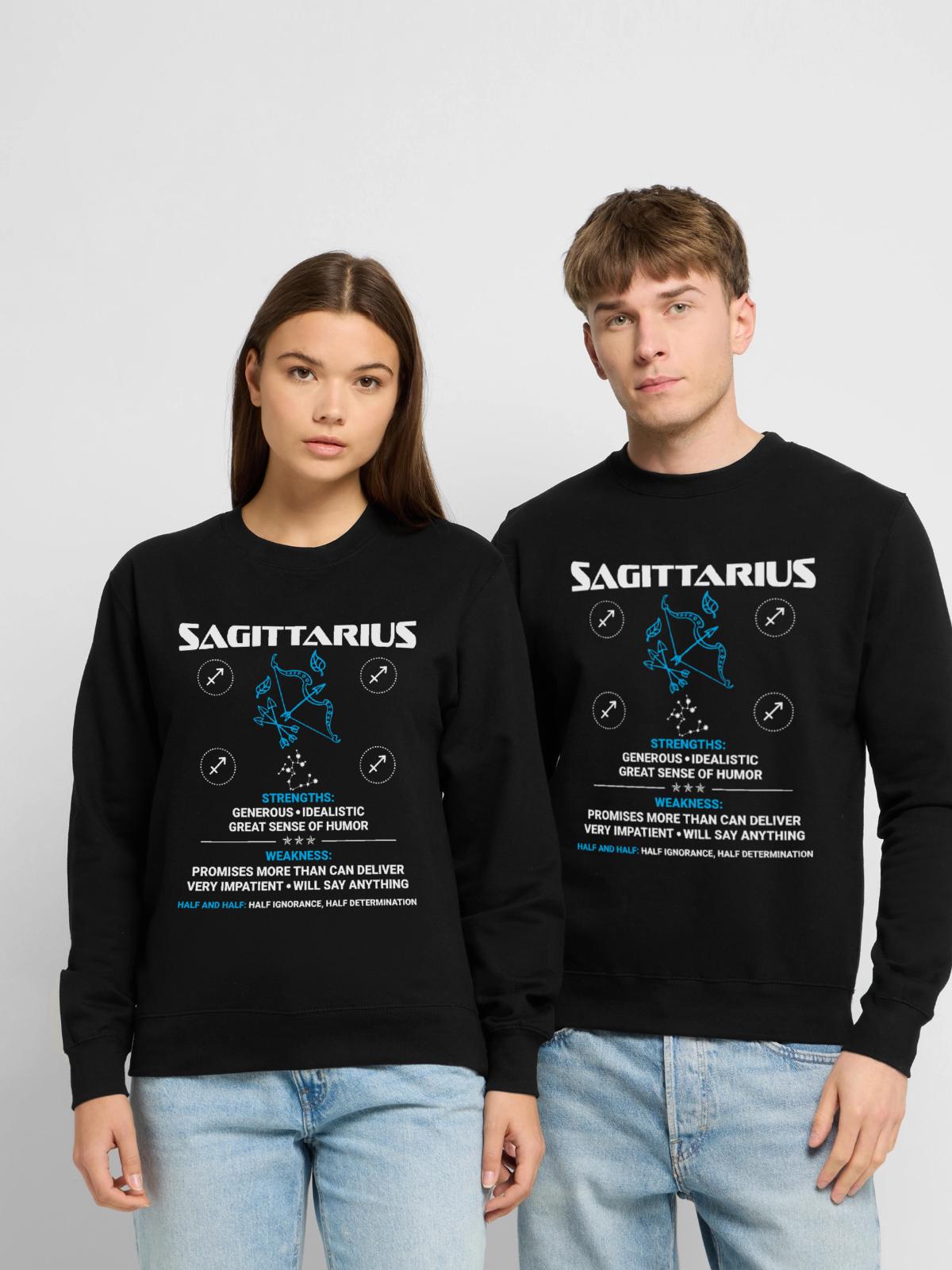 Schütze Sternzeichen Astrologie - Unisex Pullover - Schwarz - Vorne - Alina (178cm) & Michal (187cm)