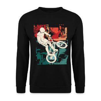 BMX Fahrrad Stunts Vintage BMX Fahrradfahrer - Unisex Pullover - Schwarz - Vorne - Alina (178cm) & Michal (187cm)