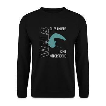Wels angeln Waller fischen Sportfischen auf Wels - Unisex Pullover - Schwarz - Vorne - Alina (178cm) & Michal (187cm)