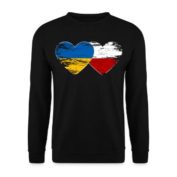 Ukraine Polen Flagge Herz used - Unisex Pullover - Schwarz - Vorne - Alina (178cm) & Michal (187cm)