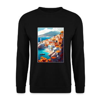 Hydra Griechenland Dekoration Vintage Reiseposter WPA - Unisex Pullover - Schwarz - Vorne - Alina (178cm) & Michal (187cm)