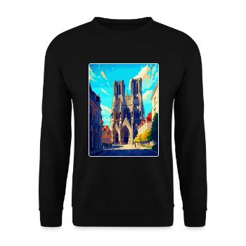 Reims Frankreich Vintage Reiseposter WPA Souvenir - Unisex Pullover - Schwarz - Vorne - Alina (178cm) & Michal (187cm)