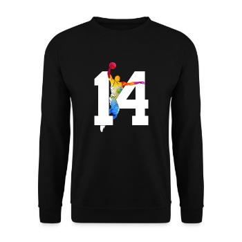 NUMMER 14 BASKETBALL 14. GEBURTSTAG - Unisex Pullover - Schwarz - Vorne - Alina (178cm) & Michal (187cm)