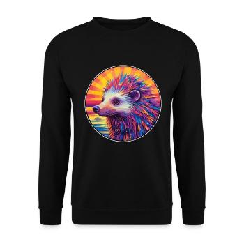 Stachelschwein bunte Aquarell-Karikatur Kawaii Haustier - Unisex Pullover - Schwarz - Vorne - Alina (178cm) & Michal (187cm)