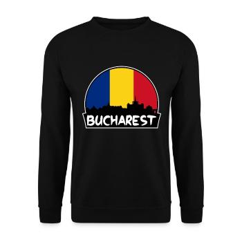 Bukarest Rumänien Flagge Skyline Silhouette Reisen - Unisex Pullover - Schwarz - Vorne - Alina (178cm) & Michal (187cm)