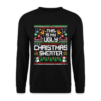 Ugly Christmas Sweater Vintage Grunge - Unisex Pullover - Schwarz - Vorne - Alina (178cm) & Michal (187cm)
