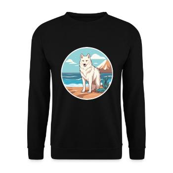 Arktischer Wolf Aquarell Cartoon Kawaii Clipart Haustier - Unisex Pullover - Schwarz - Vorne - Alina (178cm) & Michal (187cm)