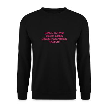 Besserwisser lustiger Spruch - Unisex Pullover - Schwarz - Vorne - Alina (178cm) & Michal (187cm)