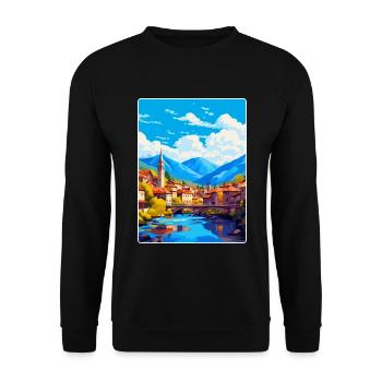 Sarajevo Bosnien Herzegowina Vintage Reiseposter - Unisex Pullover - Schwarz - Vorne - Alina (178cm) & Michal (187cm)
