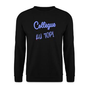 KOLLEGE. ANFANGEN. RUHESTAND. BESCHÄFTIGUNG. HUMOR - Unisex Pullover - Schwarz - Vorne - Alina (178cm) & Michal (187cm)