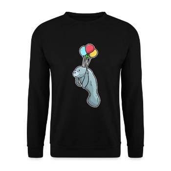 Gemütliche Seekuh Meeresbewohner - Unisex Pullover - Schwarz - Vorne - Alina (178cm) & Michal (187cm)