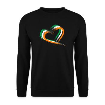 Herz Bürste Flagge Irland Fahne Farben Design - Unisex Pullover - Schwarz - Vorne - Alina (178cm) & Michal (187cm)