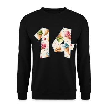 EISCREME NUMMER 14 JAHRE EIS 14. GEBURTSTAG - Unisex Pullover - Schwarz - Vorne - Alina (178cm) & Michal (187cm)