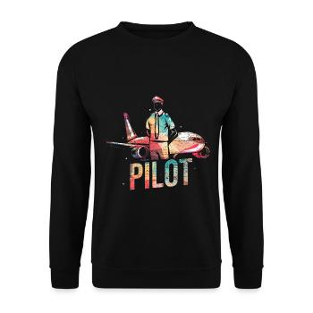 Kühner Flugzeugpilot Höhenflug - Unisex Pullover - Schwarz - Vorne - Alina (178cm) & Michal (187cm)