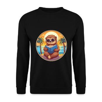 Faultier Niedliche Lustige Karikatur Kawaii Buch Strand - Unisex Pullover - Schwarz - Vorne - Alina (178cm) & Michal (187cm)