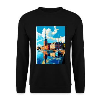 Helsingborg Sweden Vintage Travel Poster Souvenir - Unisex Sweatshirt - black - Front - Alina (178cm) & Michal (187cm)