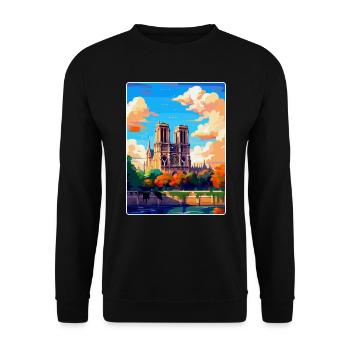 Notre Dame Frankreich Vintage Reiseplakat Souvenir - Unisex Pullover - Schwarz - Vorne - Alina (178cm) & Michal (187cm)