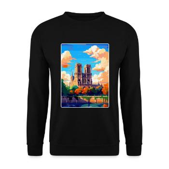 Notre Dame France Vintage Travel Poster Souvenir - Unisex Sweatshirt - black - Front - Alina (178cm) & Michal (187cm)