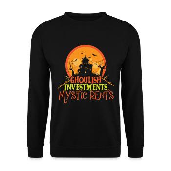 Gruselige Investitionen Mystic Rents Halloween - Unisex Pullover - Schwarz - Vorne - Alina (178cm) & Michal (187cm)