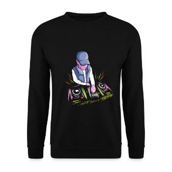DJ am Mischpult Plattenspieler Party - Unisex Pullover - Schwarz - Vorne - Alina (178cm) & Michal (187cm)