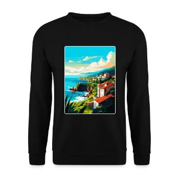 Affiche de voyage vintage de Sao Miguel Portugal Souvenir - Sweat-shirt Unisexe - noir - Devant - Alina (178cm) & Michal (187cm)
