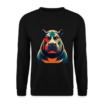 Hippo Cartoon Character Colorful Pet Animal - Unisex Sweatshirt - black - Front - Alina (178cm) & Michal (187cm)