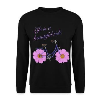 Life is a beautiful Ride - Fahrrad mit Blumen - Unisex Pullover - Schwarz - Vorne - Alina (178cm) & Michal (187cm)