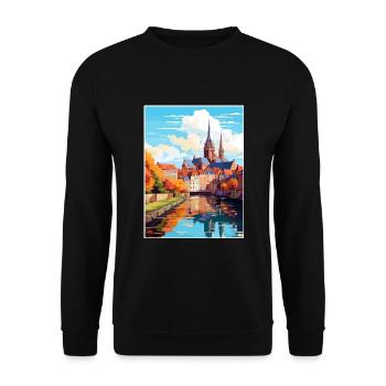 Amiens Frankreich Vintage Reiseposter WPA Souvenir - Unisex Pullover - Schwarz - Vorne - Alina (178cm) & Michal (187cm)