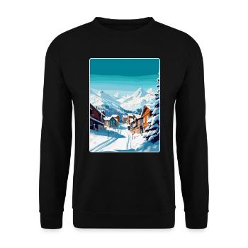 Val Thorens Frankreich Vintage Reiseplakat Souvenir - Unisex Pullover - Schwarz - Vorne - Alina (178cm) & Michal (187cm)