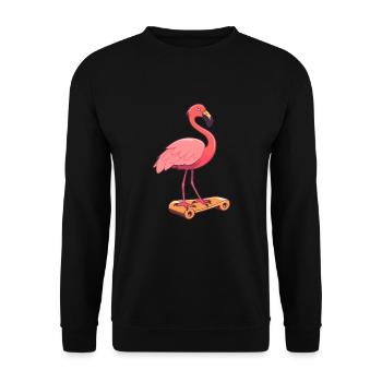 Lustiger Flamingo Kawaii Cartoon spielt Skateboard - Unisex Pullover - Schwarz - Vorne - Alina (178cm) & Michal (187cm)