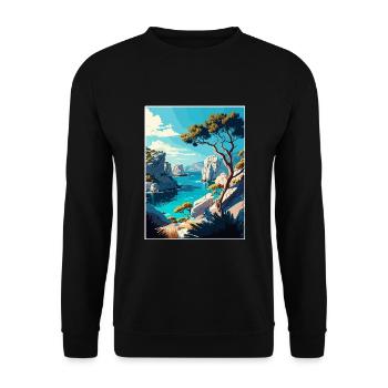 Calanques Frankreich Dekoration Ar Reiseposter - Unisex Pullover - Schwarz - Vorne - Alina (178cm) & Michal (187cm)