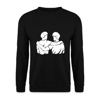 Beste Freunde Arm in Arm Partnerlook - Unisex Pullover - Schwarz - Vorne - Alina (178cm) & Michal (187cm)