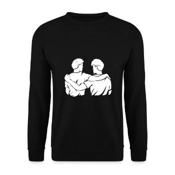 Beste Freunde Arm in Arm Partnerlook - Unisex Pullover - Schwarz - Vorne - Alina (178cm) & Michal (187cm)
