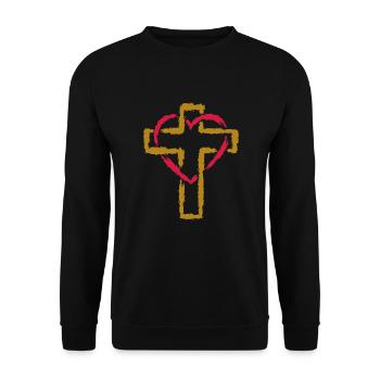 Kreuz Symbol Christentum Herz Liebe - Unisex Pullover - Schwarz - Vorne - Alina (178cm) & Michal (187cm)