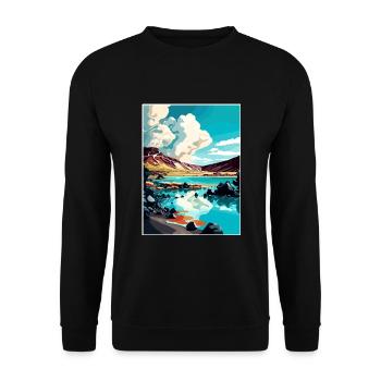 Blaue Lagune Island Vintage Reiseposter Souvenir - Unisex Pullover - Schwarz - Vorne - Alina (178cm) & Michal (187cm)
